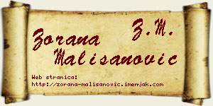 Zorana Mališanović vizit kartica